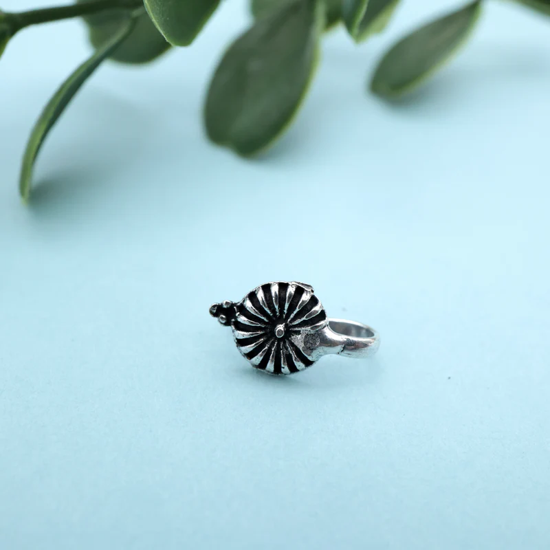 German Silver Oxidised Chakri Flower Clip Nosepin